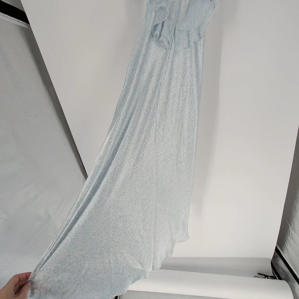 Oscar de la Renta Pink Label Blue Ruffle Racerback Nightgown L Sleepwear Satin